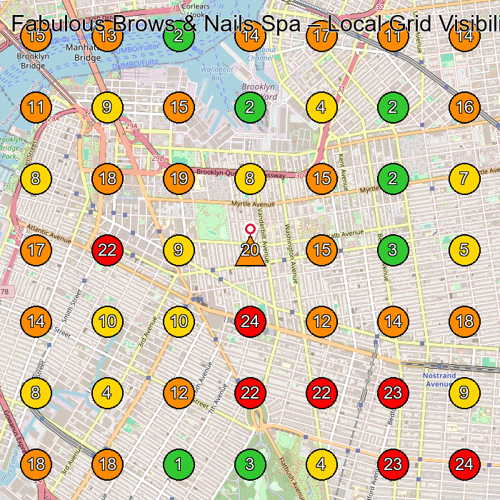 Fabulous Brows & Nails Spa Nail Salon GeoGrid ranking map for Brooklyn NY